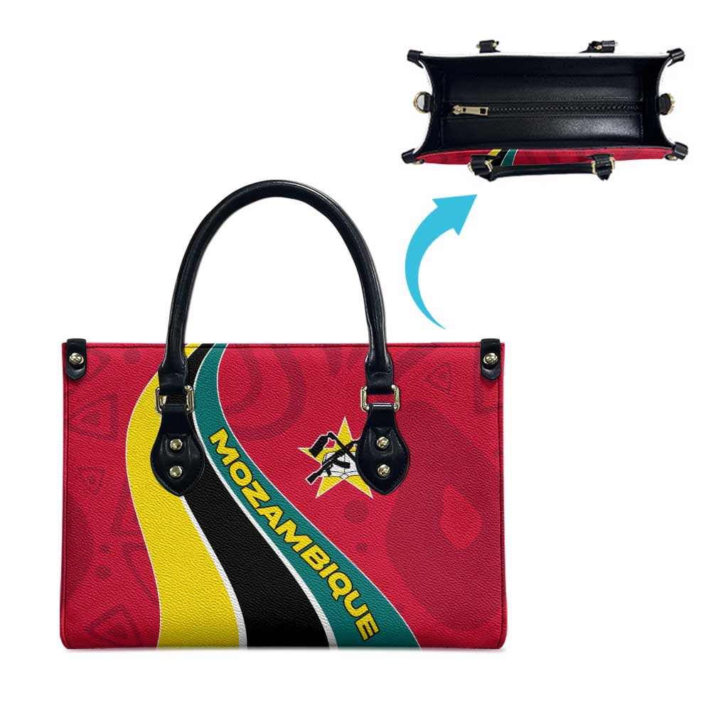 Mozambique Leather Bag with Red Yellow Green Wave Design and National Emblem - Wonder Print Shop