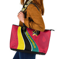 Mozambique Leather Tote Bag with Red Yellow Green Wave Design and National Emblem - Wonder Print Shop