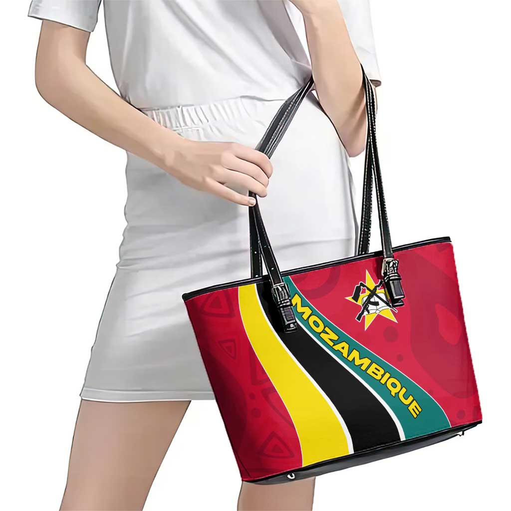 Mozambique Leather Tote Bag with Red Yellow Green Wave Design and National Emblem - Wonder Print Shop