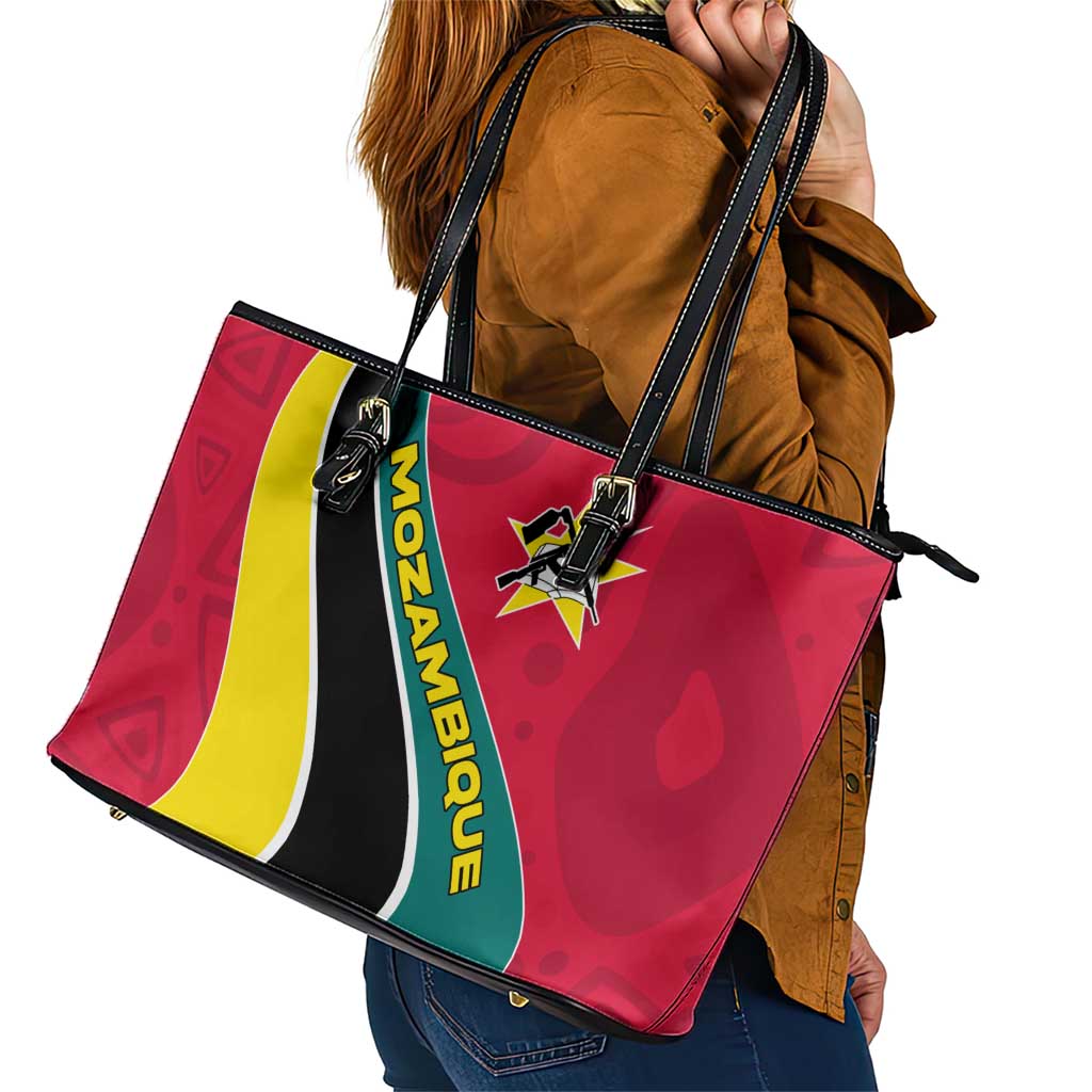 Mozambique Leather Tote Bag with Red Yellow Green Wave Design and National Emblem - Wonder Print Shop