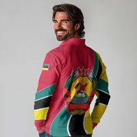 Mozambique Long Sleeve Polo Shirt with Red Yellow Green Wave Design and National Emblem - Wonder Print Shop