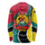 Mozambique Long Sleeve Shirt with Red Yellow Green Wave Design and National Emblem - Wonder Print Shop