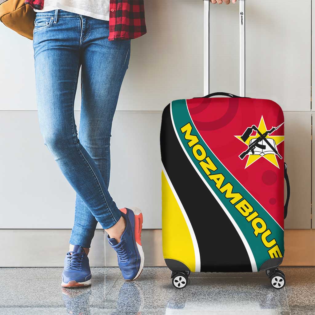 Mozambique Luggage Cover with Red Yellow Green Wave Design and National Emblem - Wonder Print Shop