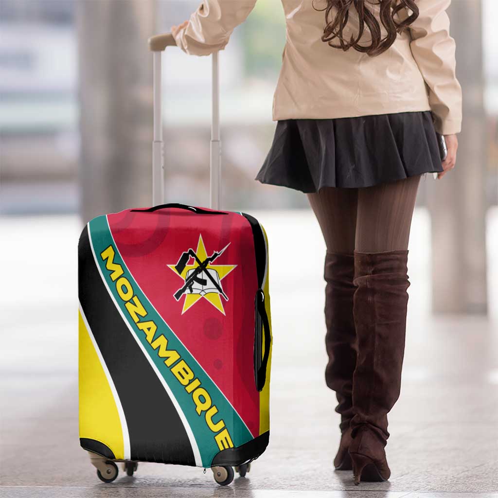 Mozambique Luggage Cover with Red Yellow Green Wave Design and National Emblem - Wonder Print Shop