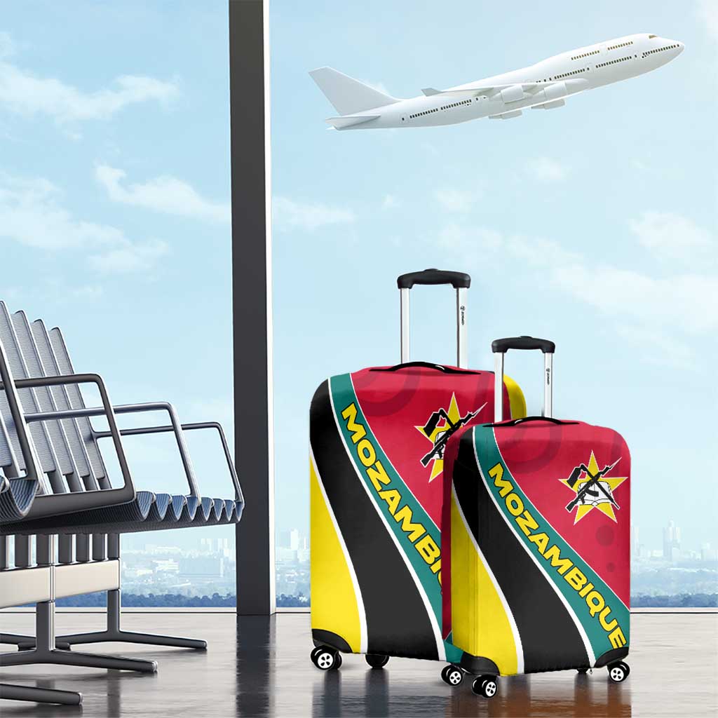 Mozambique Luggage Cover with Red Yellow Green Wave Design and National Emblem - Wonder Print Shop