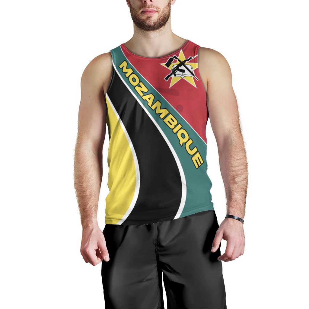 Mozambique Men Tank Top with Red Yellow Green Wave Design and National Emblem - Wonder Print Shop