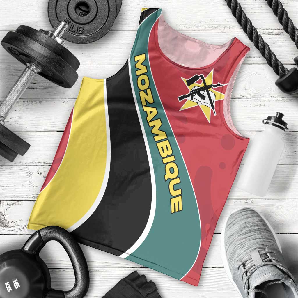 Mozambique Men Tank Top with Red Yellow Green Wave Design and National Emblem - Wonder Print Shop