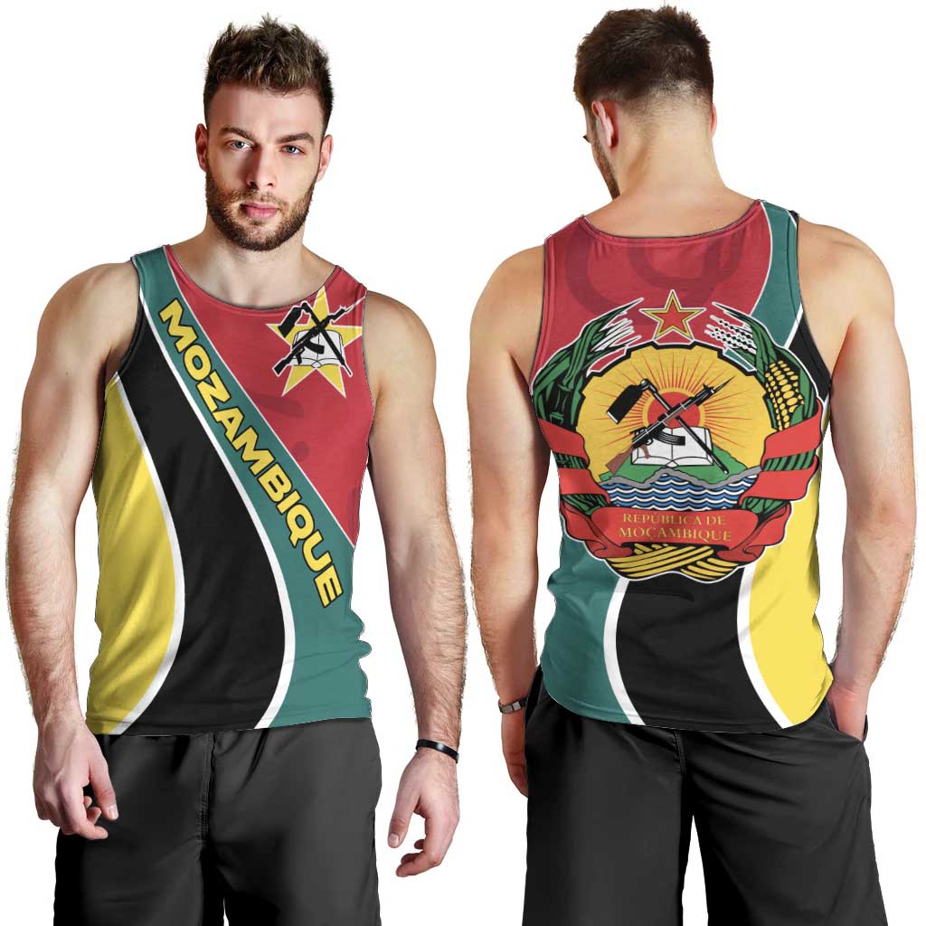 Mozambique Men Tank Top with Red Yellow Green Wave Design and National Emblem - Wonder Print Shop