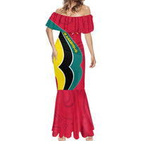 Mozambique Mermaid Dress with Red Yellow Green Wave Design and National Emblem - Wonder Print Shop