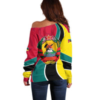 Mozambique Off Shoulder Sweater with Red Yellow Green Wave Design and National Emblem - Wonder Print Shop