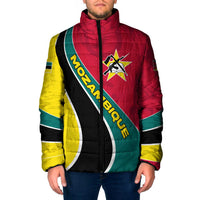Mozambique Padded Jacket with Red Yellow Green Wave Design and National Emblem - Wonder Print Shop