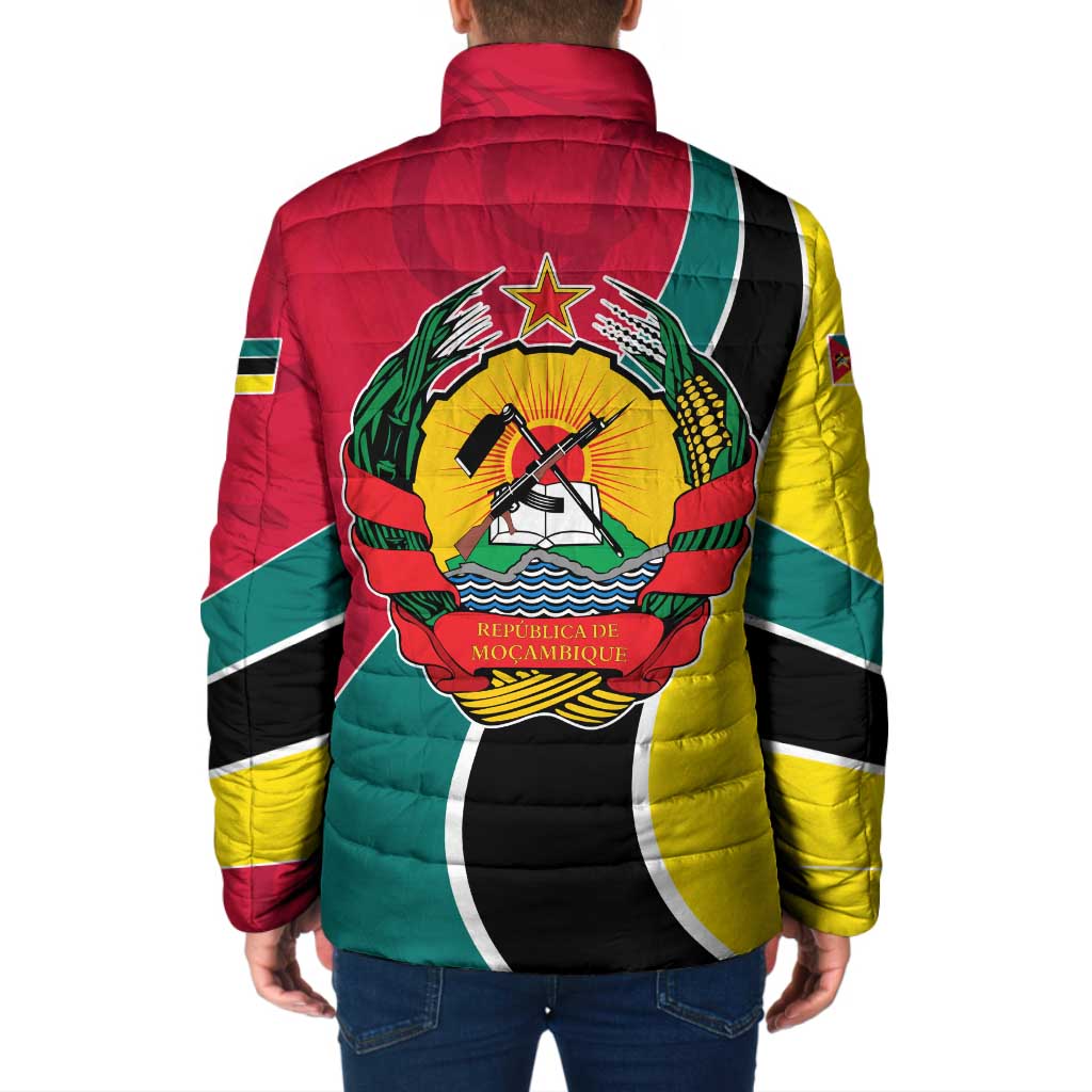 Mozambique Padded Jacket with Red Yellow Green Wave Design and National Emblem - Wonder Print Shop