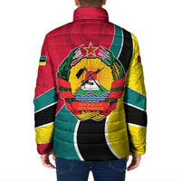 Mozambique Padded Jacket with Red Yellow Green Wave Design and National Emblem - Wonder Print Shop