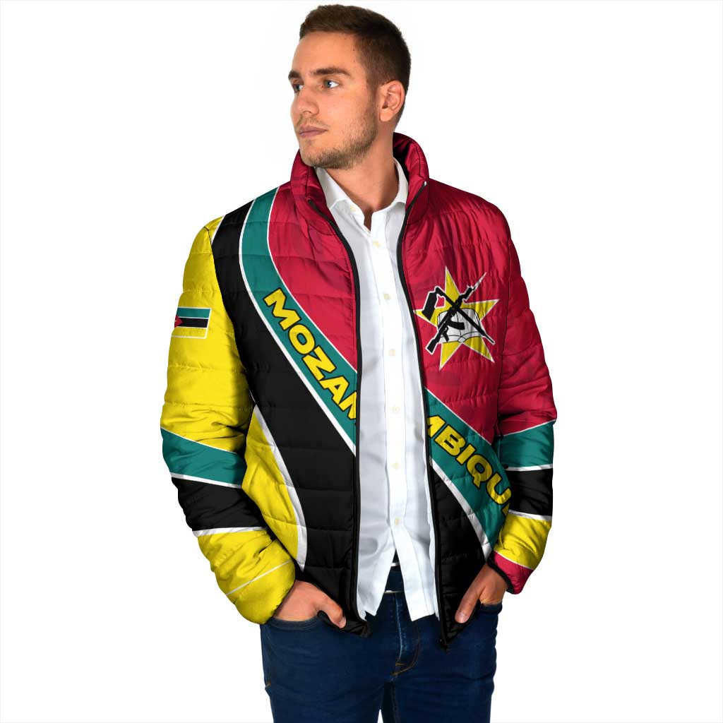 Mozambique Padded Jacket with Red Yellow Green Wave Design and National Emblem - Wonder Print Shop