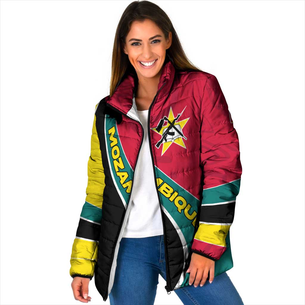 Mozambique Padded Jacket with Red Yellow Green Wave Design and National Emblem - Wonder Print Shop