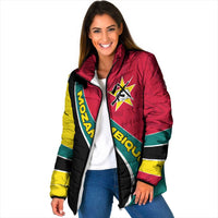 Mozambique Padded Jacket with Red Yellow Green Wave Design and National Emblem - Wonder Print Shop