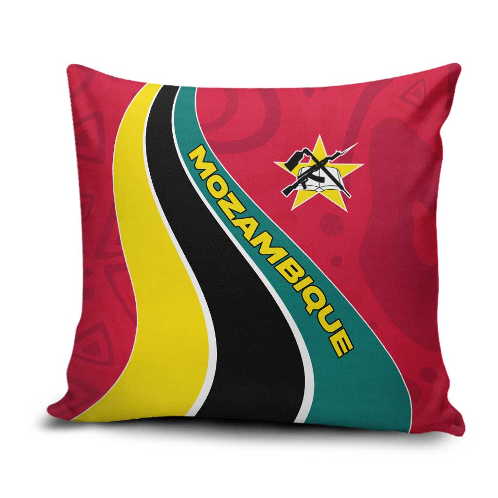 Mozambique Pillow Cover with Red Yellow Green Wave Design and National Emblem - Wonder Print Shop
