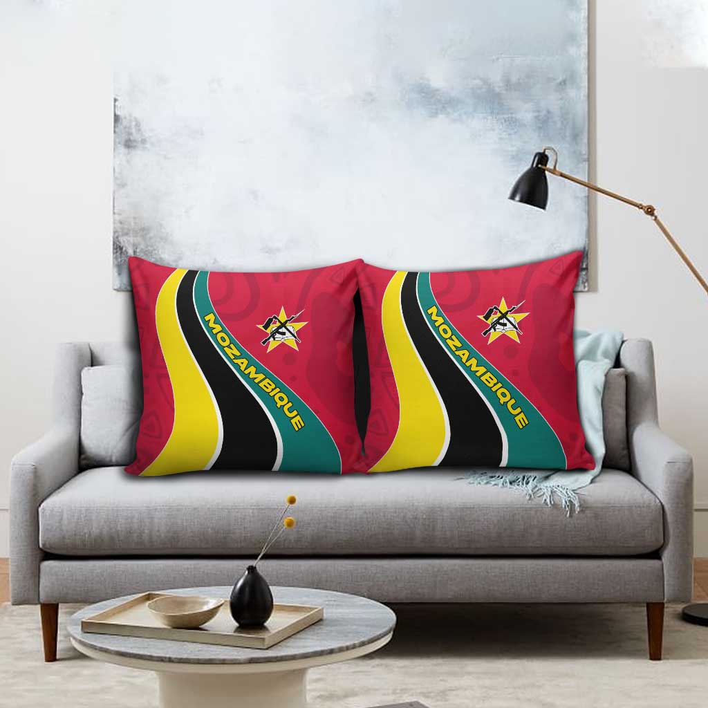 Mozambique Pillow Cover with Red Yellow Green Wave Design and National Emblem - Wonder Print Shop