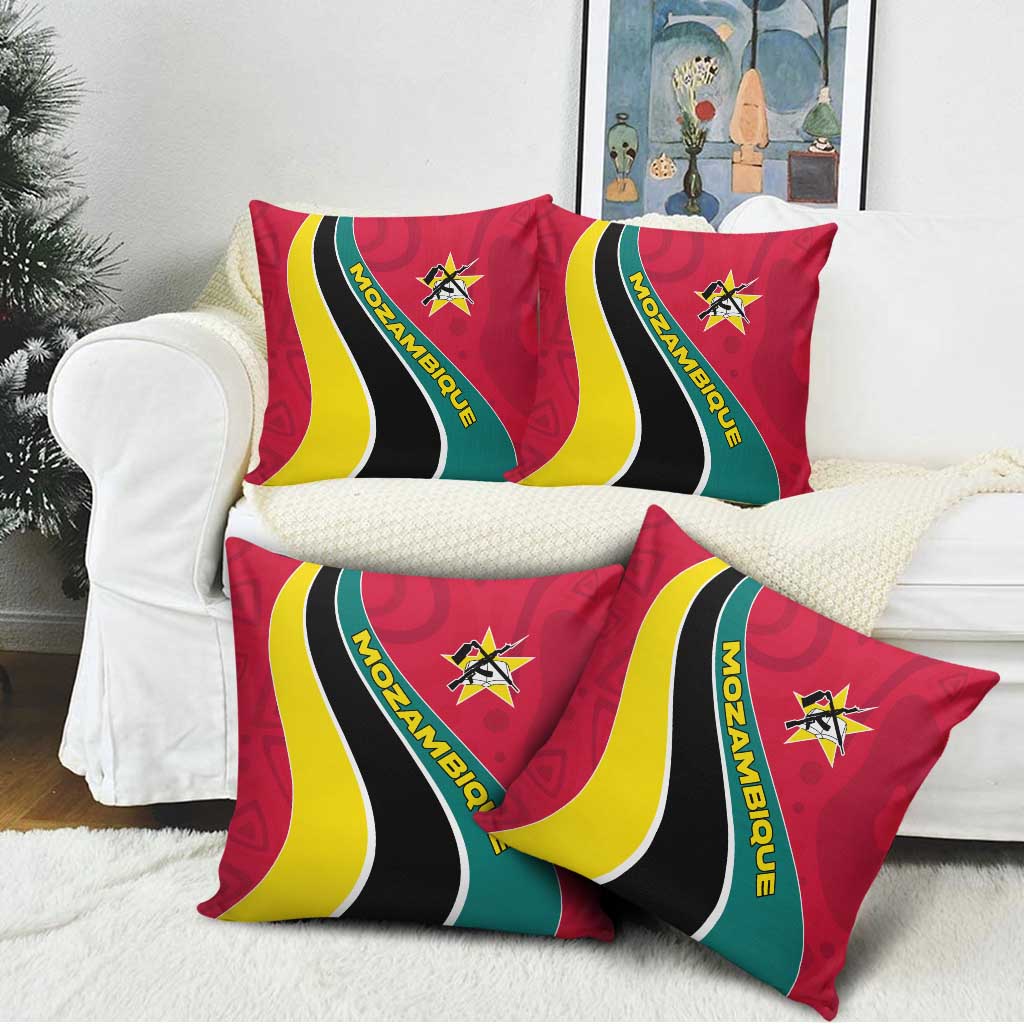 Mozambique Pillow Cover with Red Yellow Green Wave Design and National Emblem - Wonder Print Shop