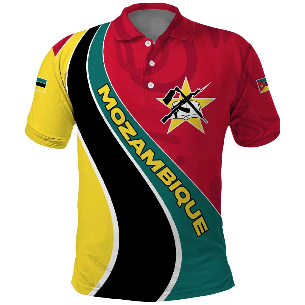 Mozambique Polo Shirt with Red Yellow Green Wave Design and National Emblem - Wonder Print Shop