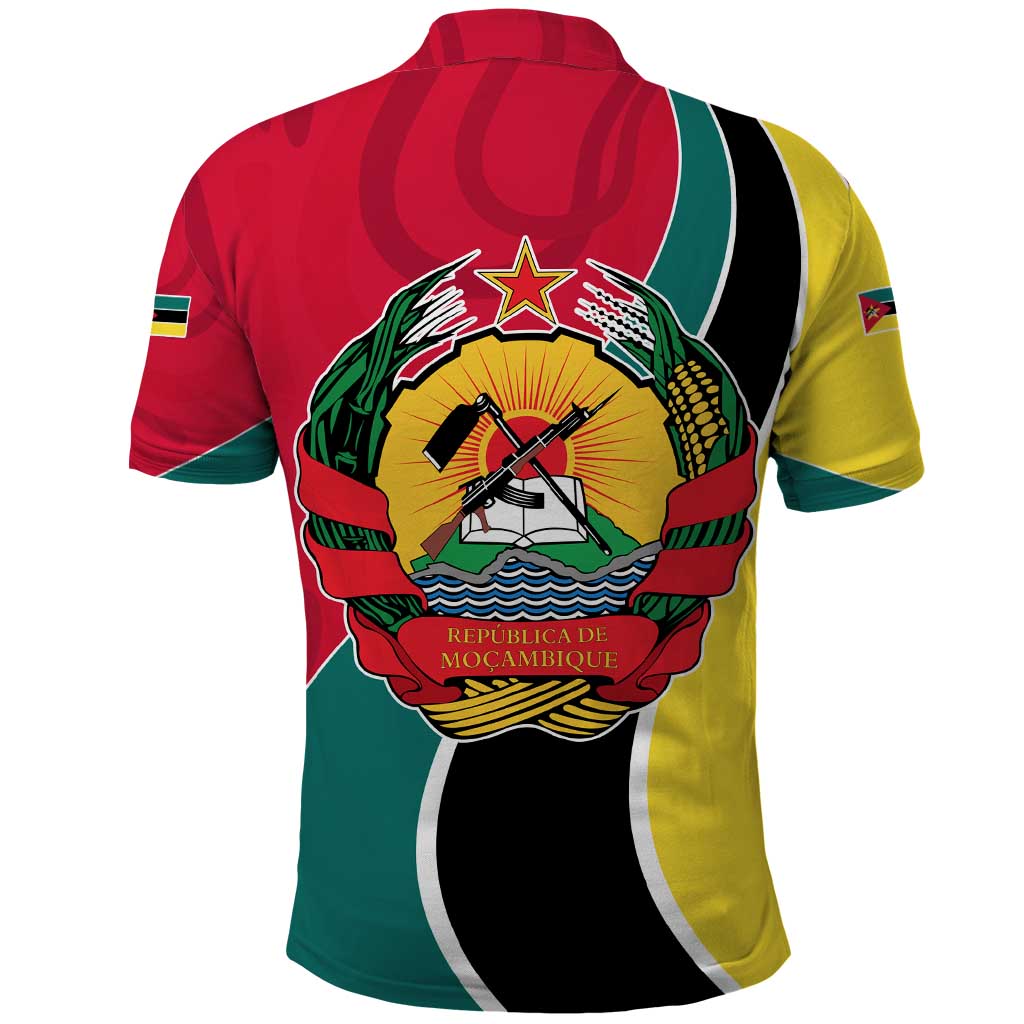 Mozambique Polo Shirt with Red Yellow Green Wave Design and National Emblem - Wonder Print Shop