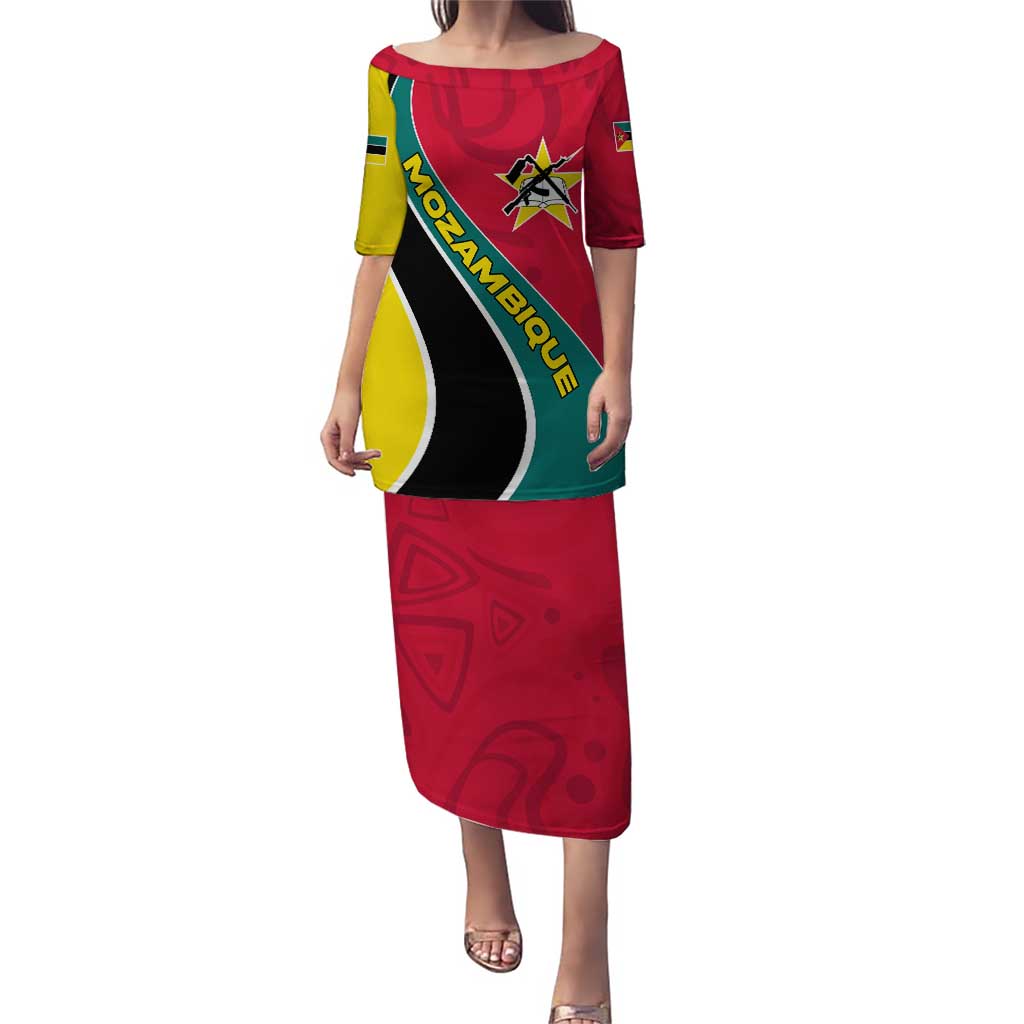 Mozambique Puletasi with Red Yellow Green Wave Design and National Emblem - Wonder Print Shop