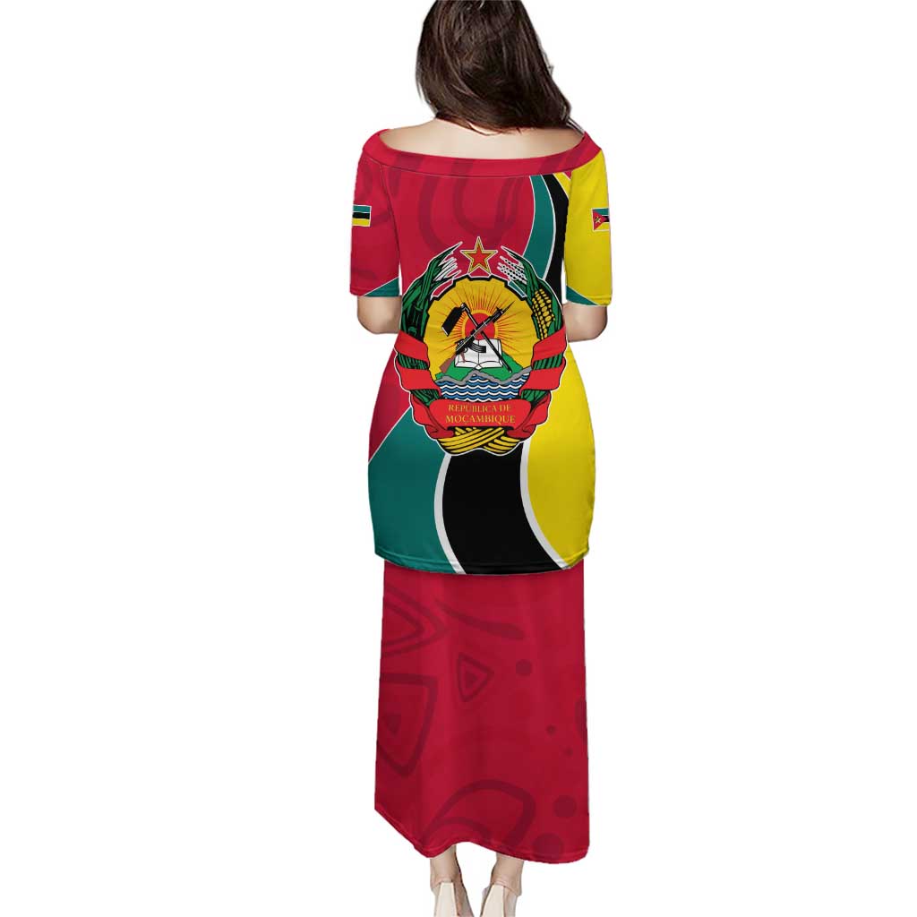 Mozambique Puletasi with Red Yellow Green Wave Design and National Emblem - Wonder Print Shop