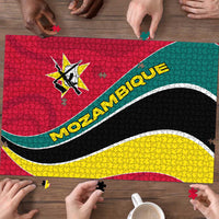 Mozambique Puzzle with Red Yellow Green Wave Design and National Emblem - Wonder Print Shop