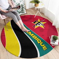 Mozambique Round Carpet with Red Yellow Green Wave Design and National Emblem - Wonder Print Shop