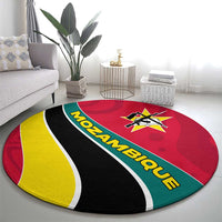 Mozambique Round Carpet with Red Yellow Green Wave Design and National Emblem - Wonder Print Shop