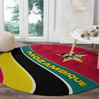 Mozambique Round Carpet with Red Yellow Green Wave Design and National Emblem - Wonder Print Shop