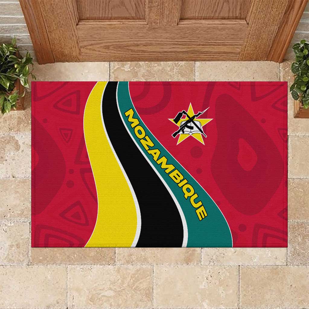 Mozambique Rubber Doormat with Red Yellow Green Wave Design and National Emblem - Wonder Print Shop