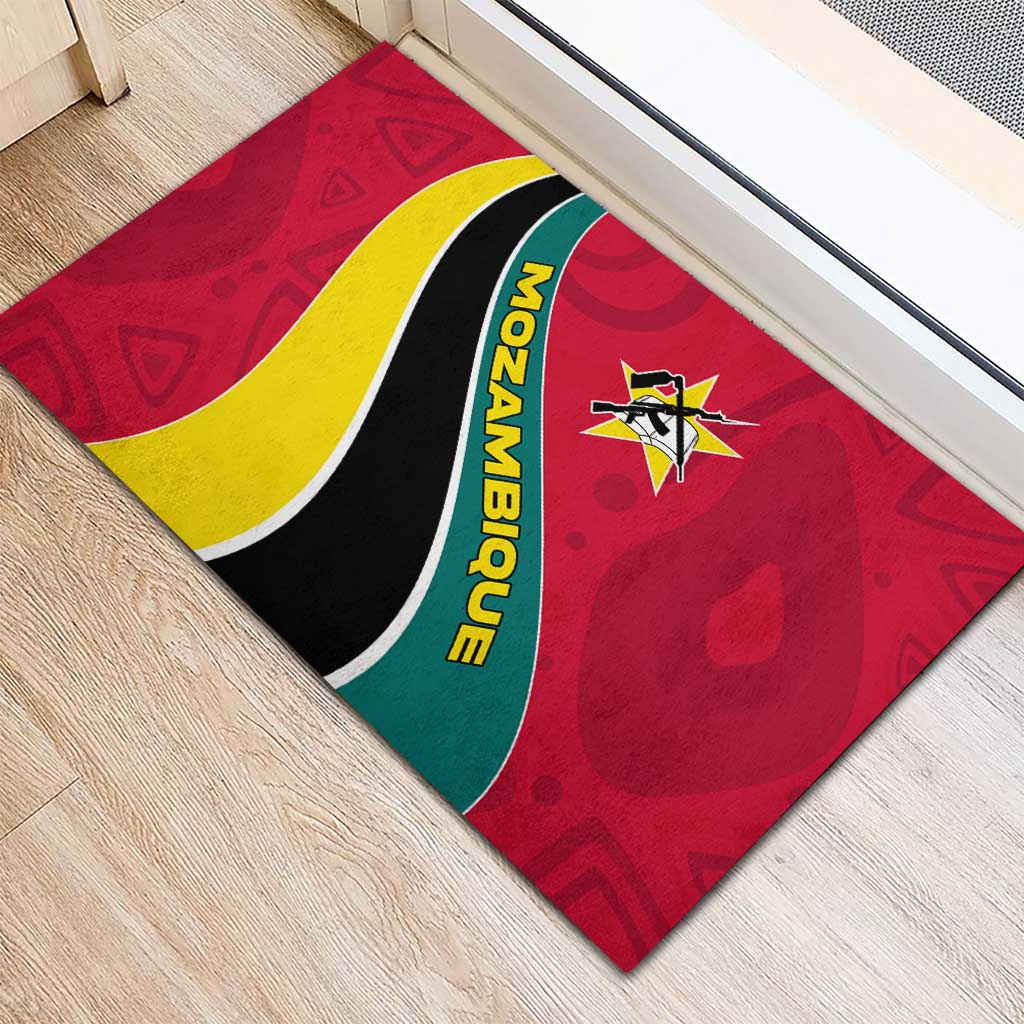 Mozambique Rubber Doormat with Red Yellow Green Wave Design and National Emblem - Wonder Print Shop