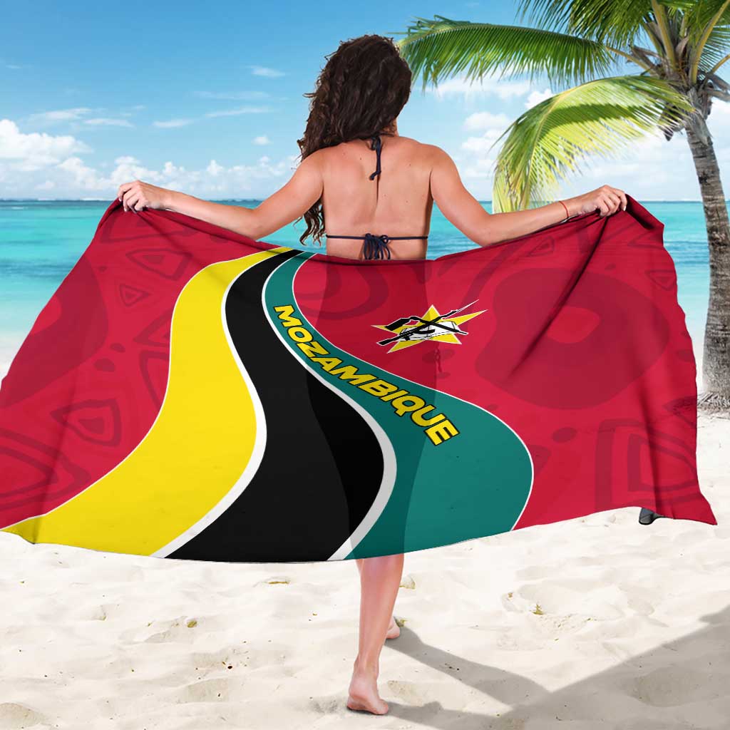 Mozambique Sarong with Red Yellow Green Wave Design and National Emblem - Wonder Print Shop