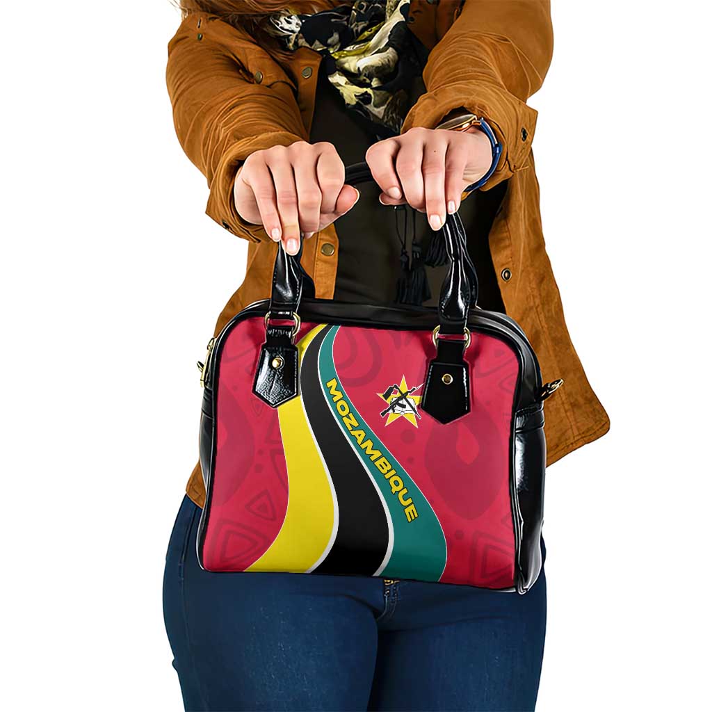 Mozambique Shoulder Handbag with Red Yellow Green Wave Design and National Emblem - Wonder Print Shop