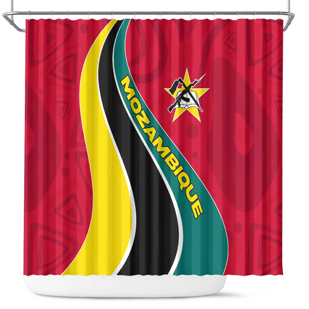 Mozambique Shower Curtain with Red Yellow Green Wave Design and National Emblem - Wonder Print Shop