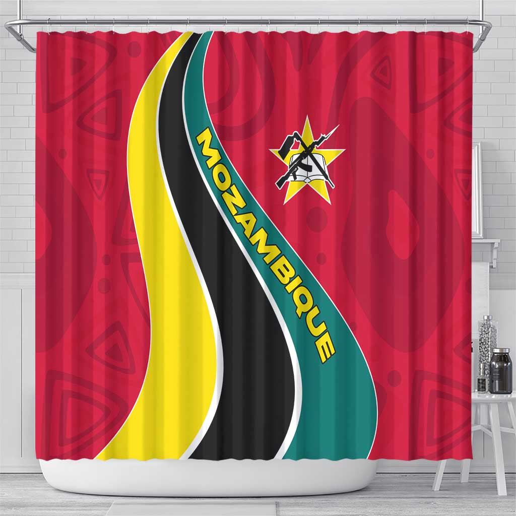 Mozambique Shower Curtain with Red Yellow Green Wave Design and National Emblem - Wonder Print Shop