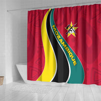 Mozambique Shower Curtain with Red Yellow Green Wave Design and National Emblem - Wonder Print Shop