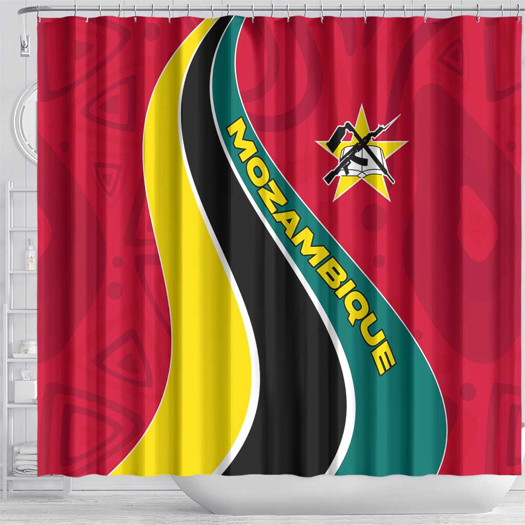 Mozambique Shower Curtain with Red Yellow Green Wave Design and National Emblem - Wonder Print Shop