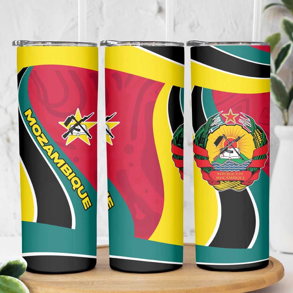 Mozambique Skinny Tumbler with Red Yellow Green Wave Design and National Emblem - Wonder Print Shop