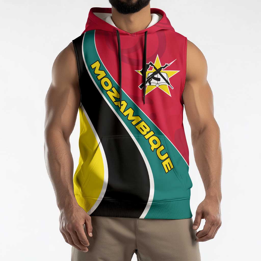 Mozambique Sleeveless Hoodie with Red Yellow Green Wave Design and National Emblem - Wonder Print Shop