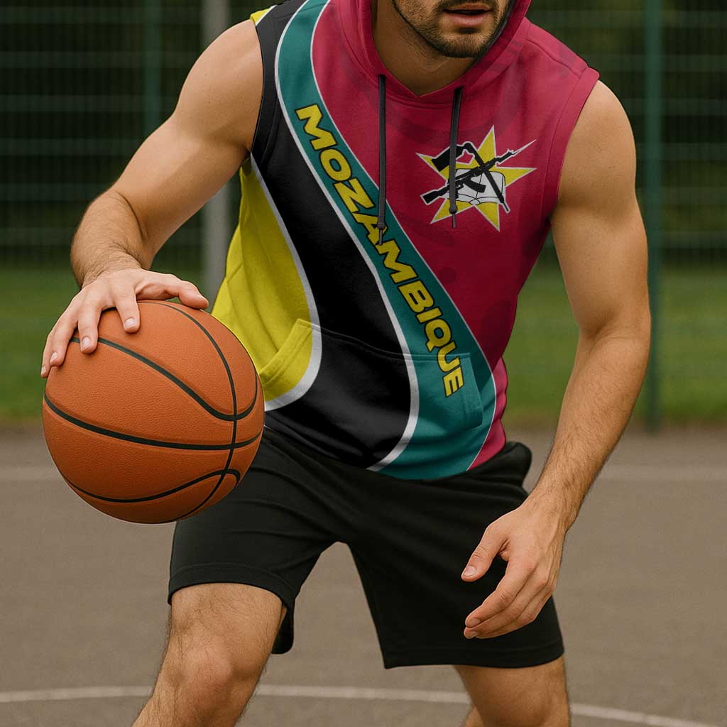 Mozambique Sleeveless Hoodie with Red Yellow Green Wave Design and National Emblem - Wonder Print Shop