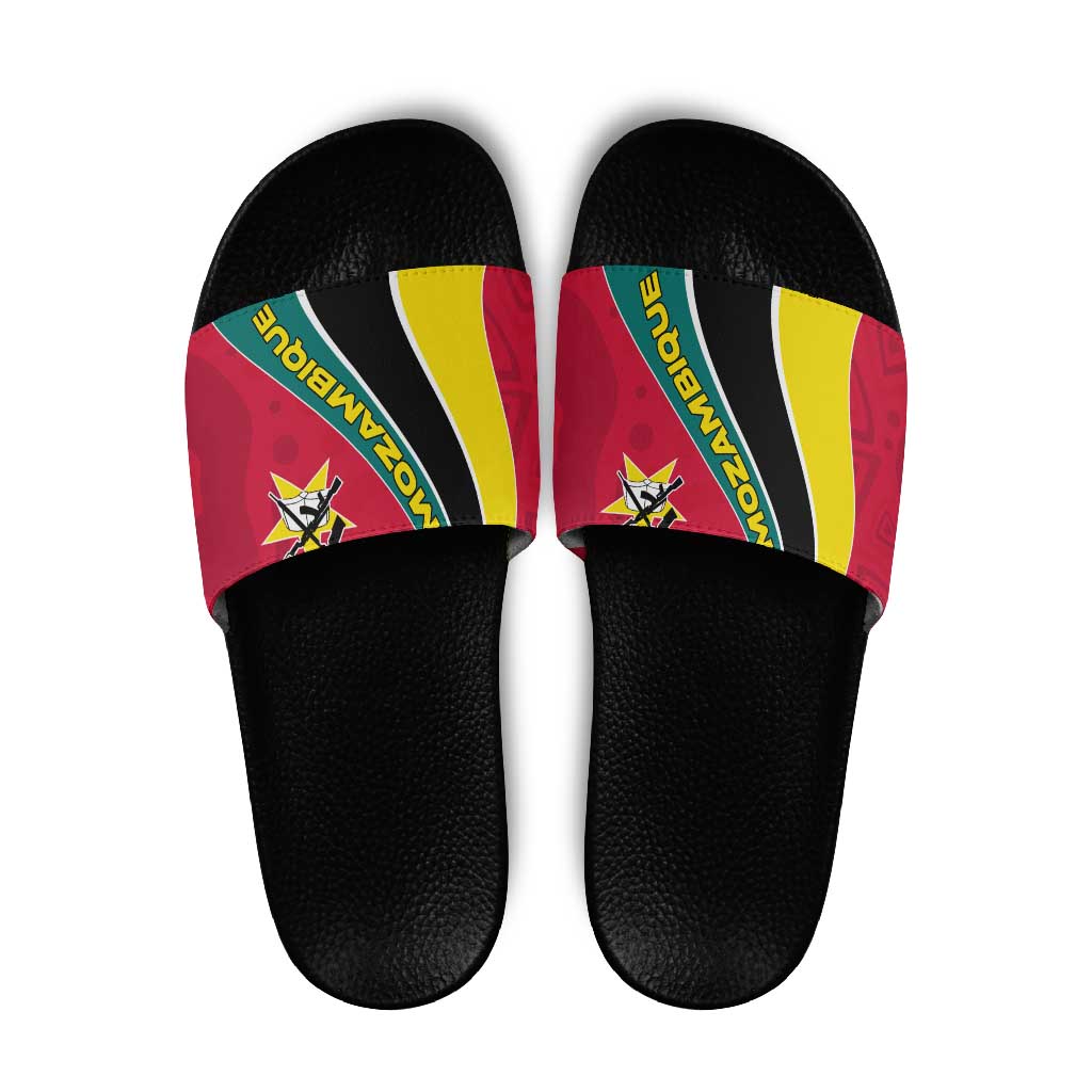 Mozambique Slide Sandals with Red Yellow Green Wave Design and National Emblem - Wonder Print Shop