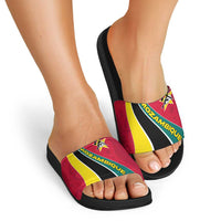 Mozambique Slide Sandals with Red Yellow Green Wave Design and National Emblem - Wonder Print Shop