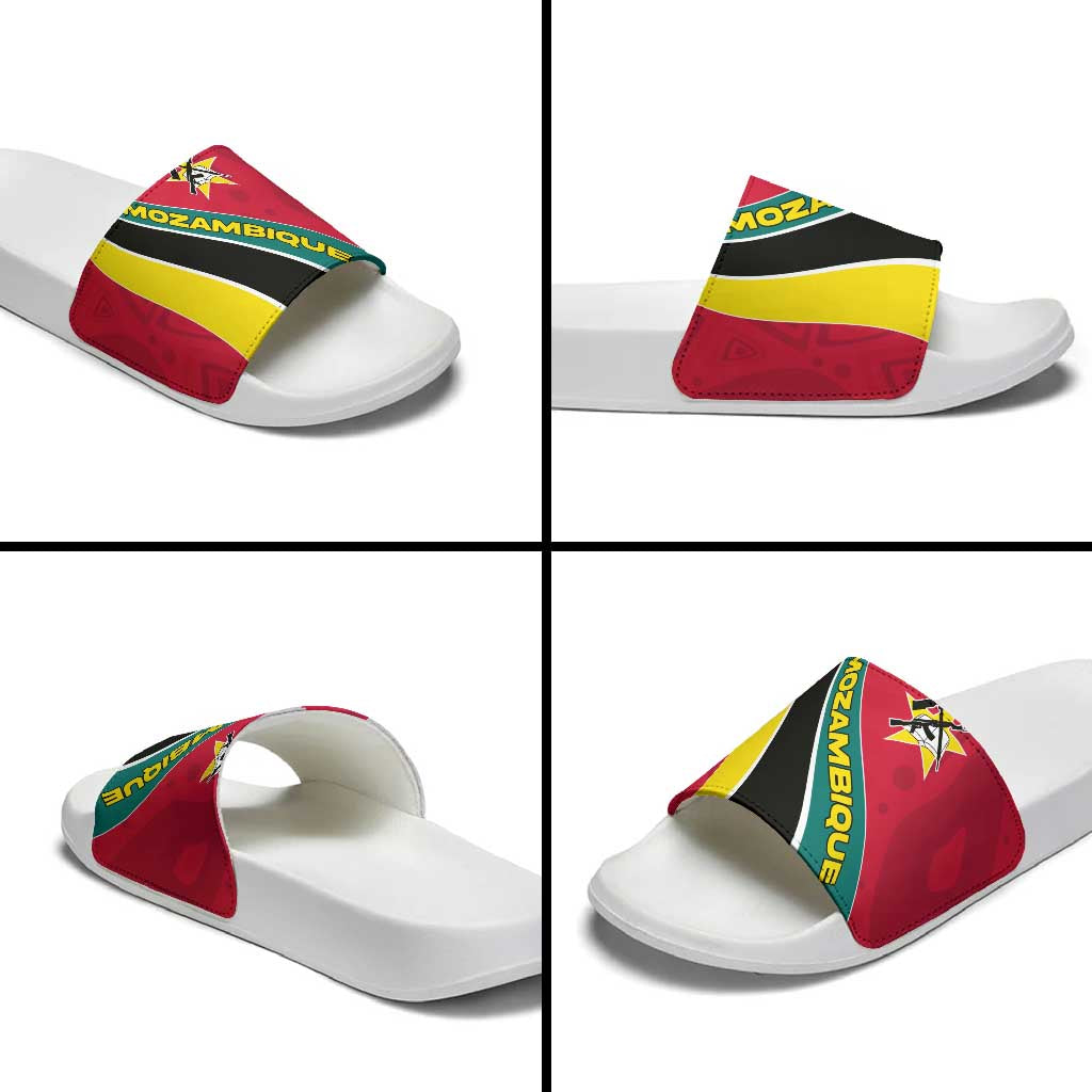 Mozambique Slide Sandals with Red Yellow Green Wave Design and National Emblem - Wonder Print Shop