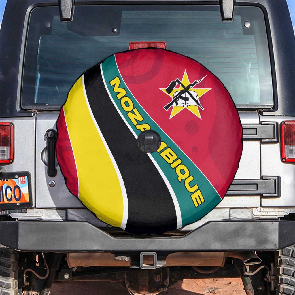 Mozambique Spare Tire Cover with Red Yellow Green Wave Design and National Emblem - Wonder Print Shop