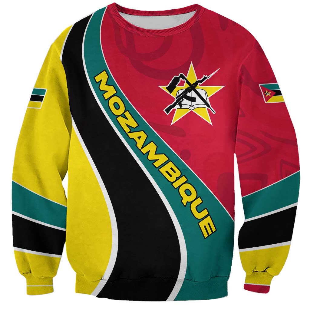 Mozambique Sweatshirt with Red Yellow Green Wave Design and National Emblem - Wonder Print Shop