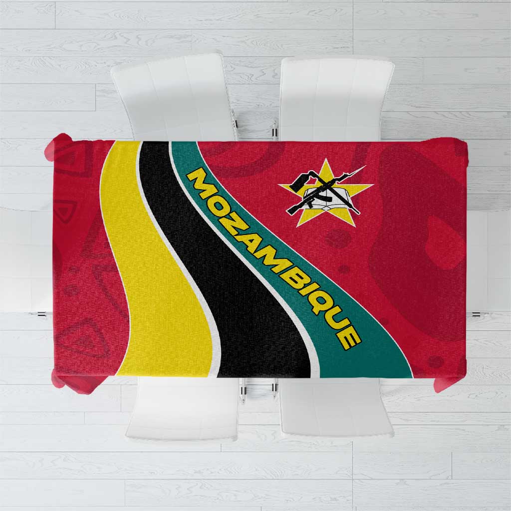 Mozambique Tablecloth with Red Yellow Green Wave Design and National Emblem - Wonder Print Shop