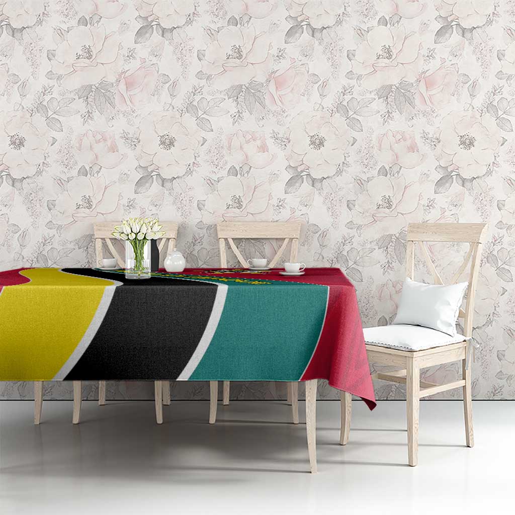 Mozambique Tablecloth with Red Yellow Green Wave Design and National Emblem - Wonder Print Shop