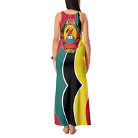 Mozambique Tank Maxi Dress with Red Yellow Green Wave Design and National Emblem - Wonder Print Shop